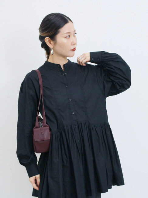 Samansa Mos2 blue「切り替えギャザーチュニックブラウス」|シャツ・ブラウス|ブラック