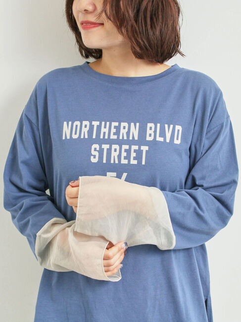 SM2「袖口シアー切替ロゴプリントカットソー」|Tシャツ・カットソー|ブルー