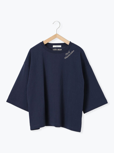 Samansa Mos2 blue「チェーン刺繍7分袖プルオーバー」|Tシャツ・カットソー|