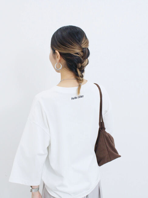 Samansa Mos2 blue「チェーン刺繍7分袖プルオーバー」|Tシャツ・カットソー|