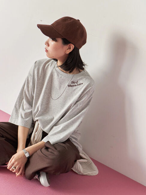 Samansa Mos2 blue「チェーン刺繍7分袖プルオーバー」|Tシャツ・カットソー|ＴＯＰグレー