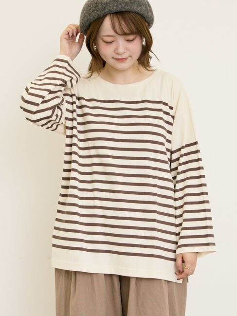 Samansa Mos2「パネルボーダーロングスリーブカットソー」|Tシャツ・カットソー|モカ