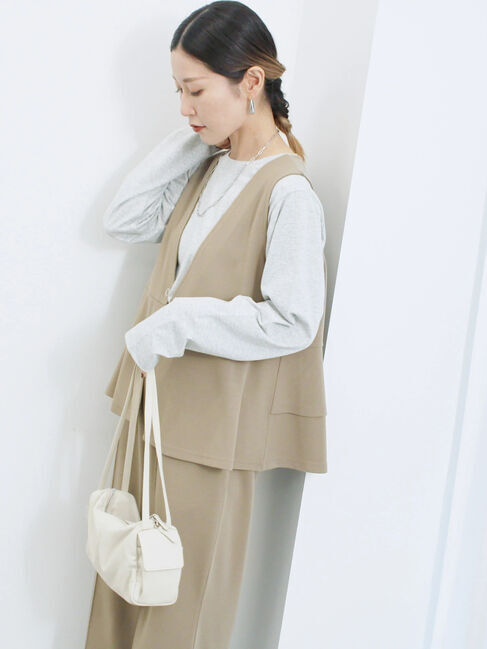 Samansa Mos2 blue「ペプラムベスト(セットアップ可)」|ダウンベスト・ベスト|カーキ