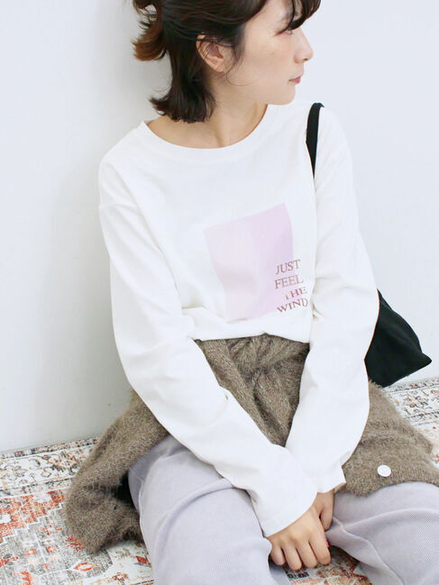 Samansa Mos2 blue「スクエアプリントプルオーバー」|Tシャツ・カットソー|オフホワイト