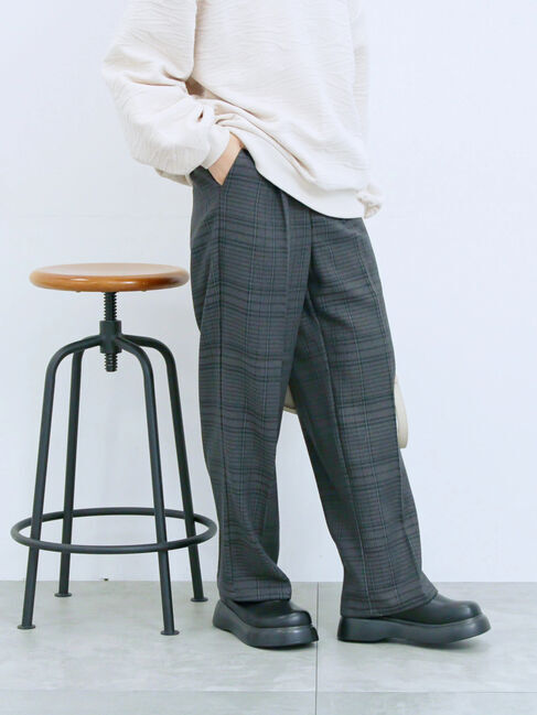 Samansa Mos2 blue「カチオン染めチェックパンツ」|その他|