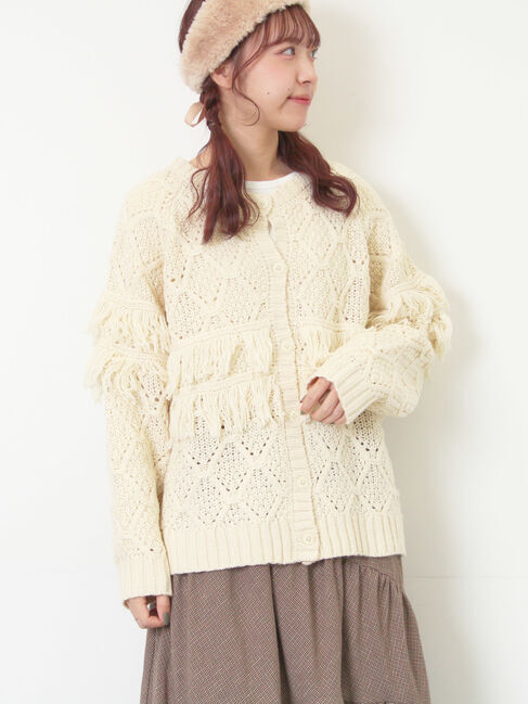 Samansa Mos2「【Fluffy Wool Blend】フリンジ前後2WAYニット」|カーディガン|オフホワイト