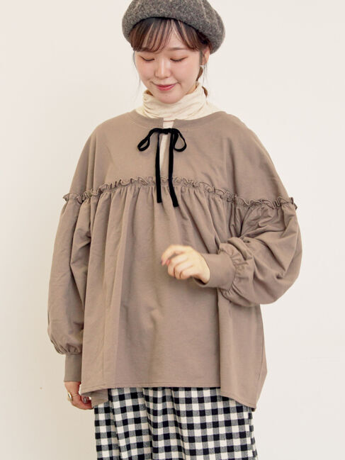 Samansa Mos2「ミニ裏毛切替ギャザープルオーバー」|Tシャツ・カットソー|モカ