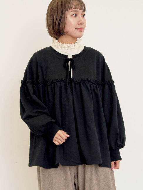 Samansa Mos2「ミニ裏毛切替ギャザープルオーバー」|Tシャツ・カットソー|ブラック