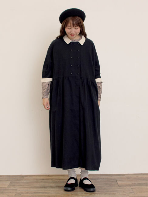 Samansa Mos2「【S/Mサイズ】ドルマンスリーブギャザーワンピース」|ワンピース|ブラック