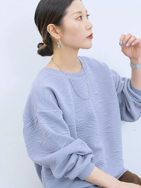 Samansa Mos2 blue「ジャガードダンボールプルオーバー」|Tシャツ・カットソー|サックスブルー