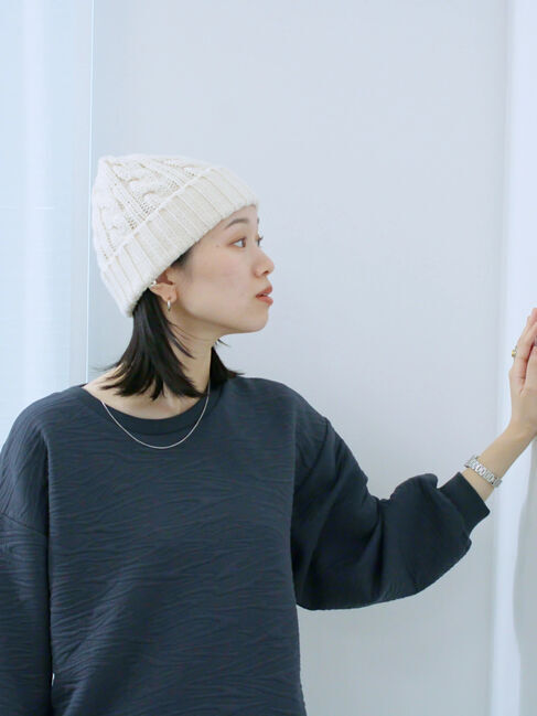 Samansa Mos2 blue「ジャガードダンボールプルオーバー」|Tシャツ・カットソー|チャコールグレー