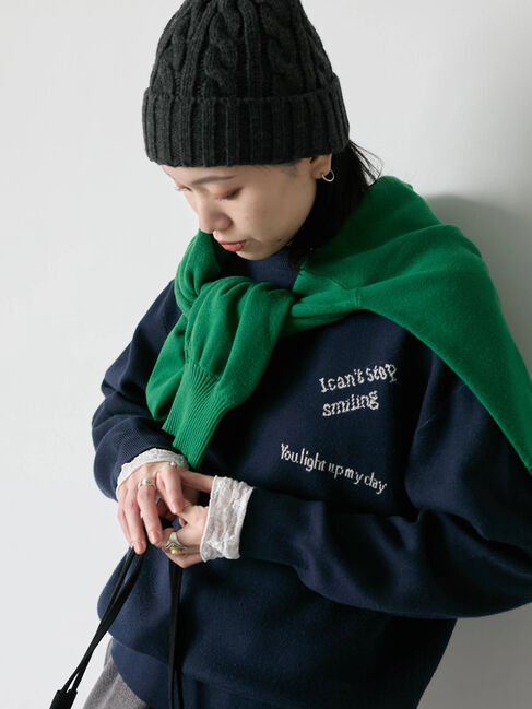 Samansa Mos2 blue「【Hug knit】ロゴプルオーバー」|ニット・セーター|