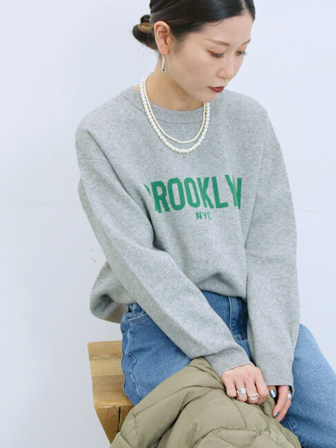 Samansa Mos2 blue「【Hug knit】ロゴプルオーバー」|ニット・セーター|