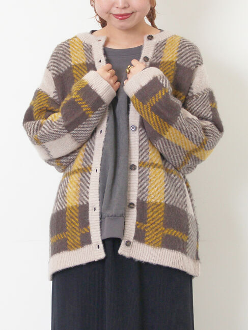 Samansa Mos2「シャギーチェック柄カーディガン」|カーディガン|イエロー