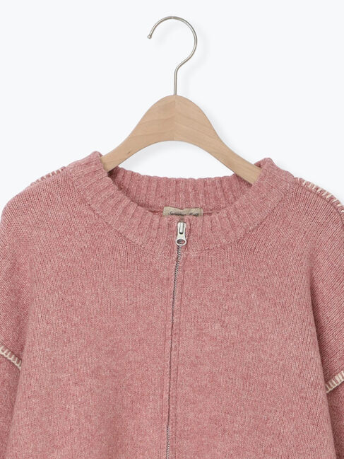 Samansa Mos2「かがりステッチZIPニットカーディガン」|カーディガン|