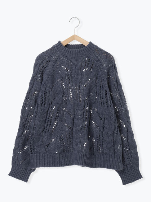 Samansa Mos2 blue「透かしケーブルニットプルオーバー」|ニット・セーター|