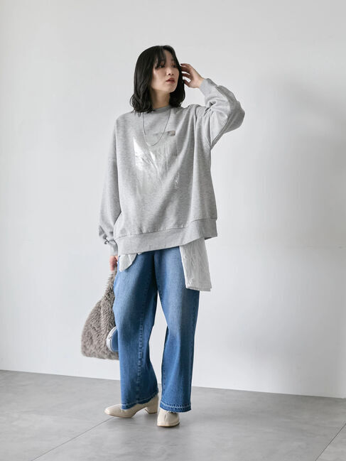 Samansa Mos2 blue「◎箔プリントスウェット」|Tシャツ・カットソー|