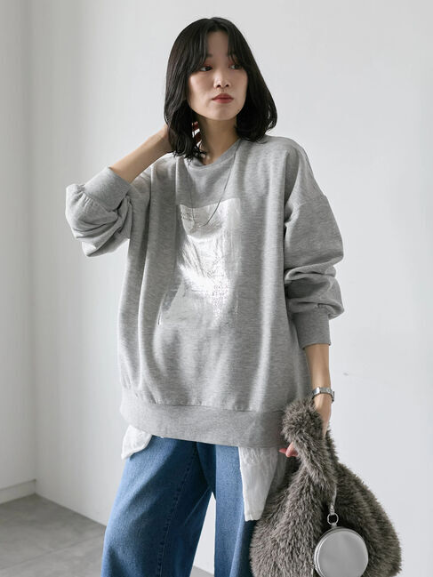 Samansa Mos2 blue「◎箔プリントスウェット」|Tシャツ・カットソー|