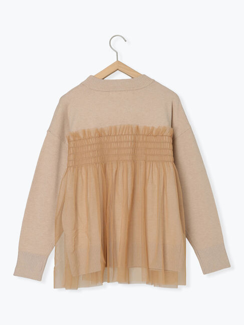 Samansa Mos2 blue「◎チュールドッキングニット」|ニット・セーター|