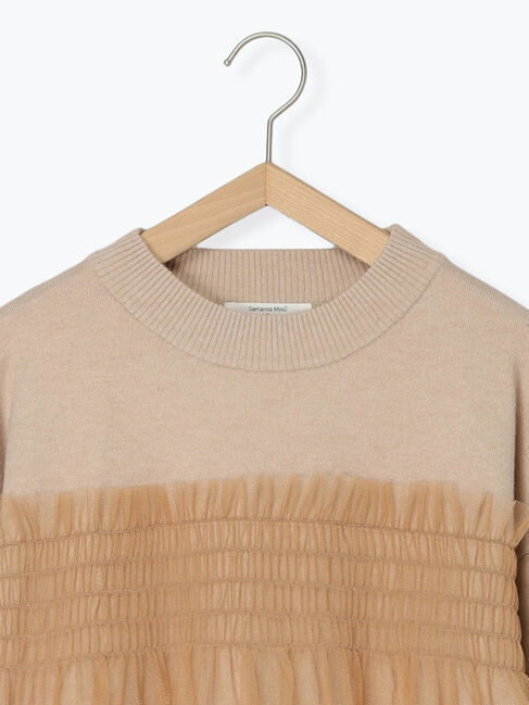 Samansa Mos2 blue「◎チュールドッキングニット」|ニット・セーター|