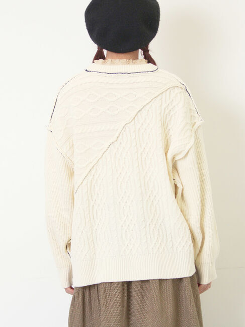 Samansa Mos2「ケーブルパッチワークステッチプルオーバー」|ニット・セーター|
