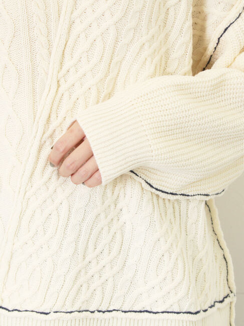 Samansa Mos2「ケーブルパッチワークステッチプルオーバー」|ニット・セーター|