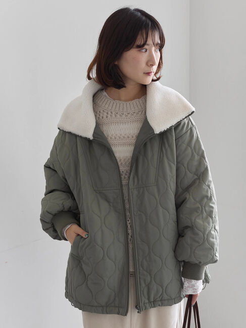 Samansa Mos2 blue「衿ボアキルトジャケット」|その他|