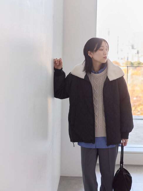 Samansa Mos2 blue「衿ボアキルトジャケット」|その他|