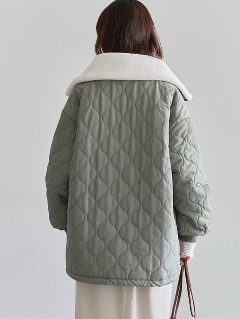 Samansa Mos2 blue「衿ボアキルトジャケット」|その他|