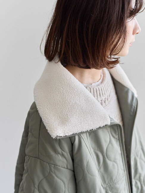 Samansa Mos2 blue「衿ボアキルトジャケット」|その他|