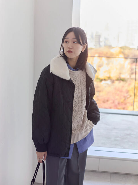 Samansa Mos2 blue「衿ボアキルトジャケット」|その他|