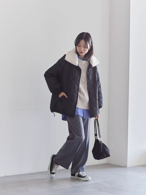 Samansa Mos2 blue「衿ボアキルトジャケット」|その他|