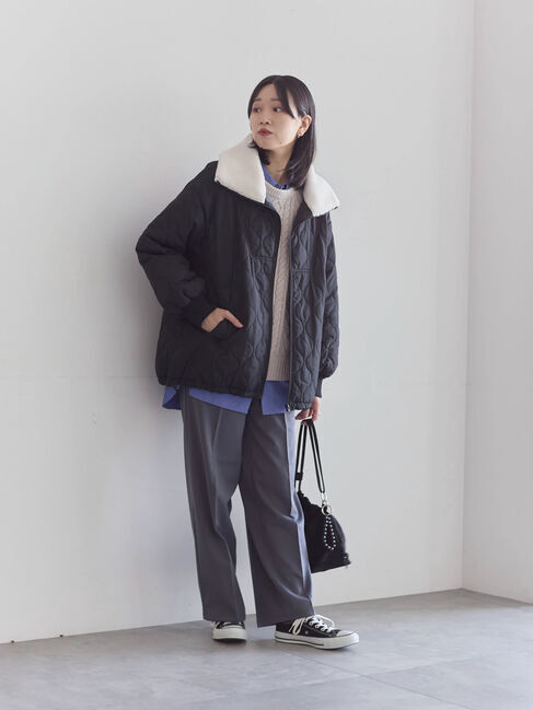 Samansa Mos2 blue「衿ボアキルトジャケット」|その他|