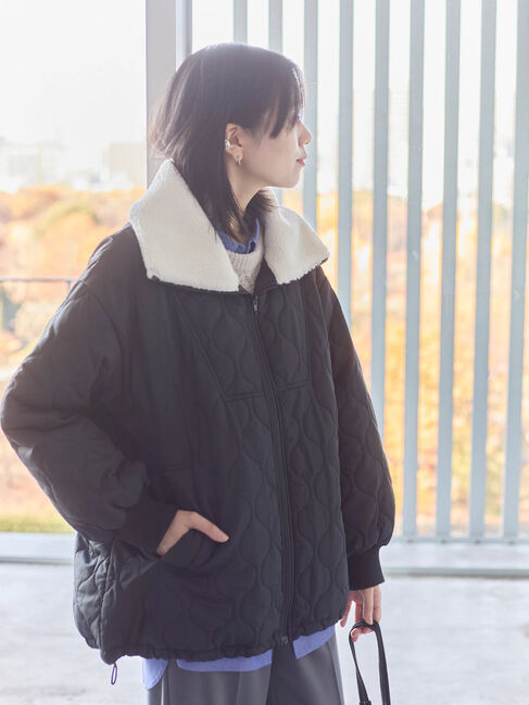 Samansa Mos2 blue「衿ボアキルトジャケット」|その他|