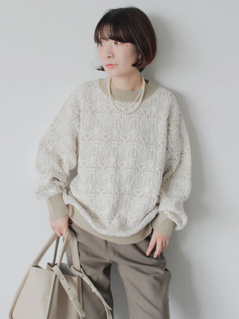 Samansa Mos2 blue「ジャカードモールニットプルオーバー」|ニット・セーター|ベージュ