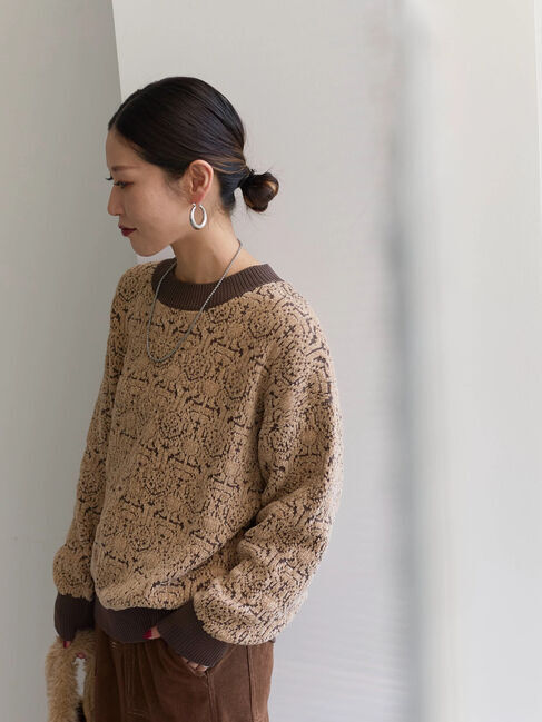 Samansa Mos2 blue「ジャカードモールニットプルオーバー」|ニット・セーター|