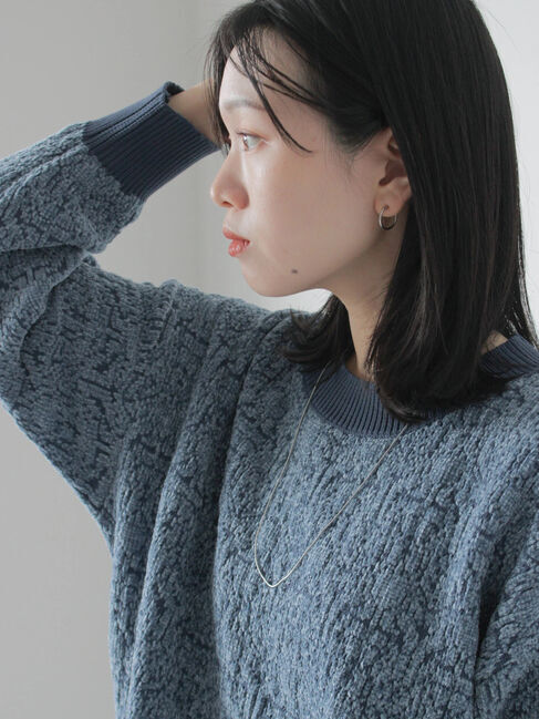 Samansa Mos2 blue「ジャカードモールニットプルオーバー」|ニット・セーター|