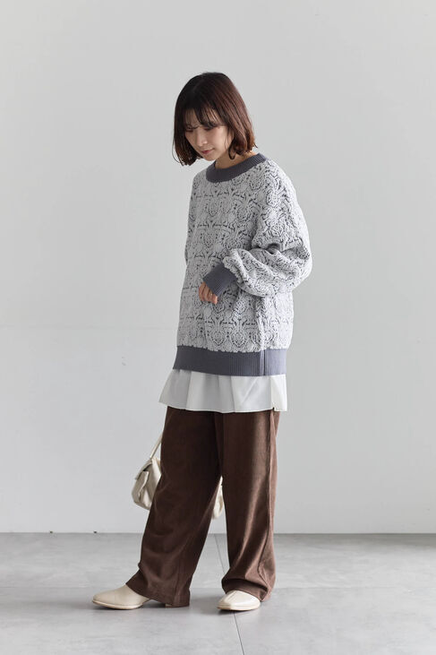 Samansa Mos2 blue「ジャカードモールニットプルオーバー」|ニット・セーター|