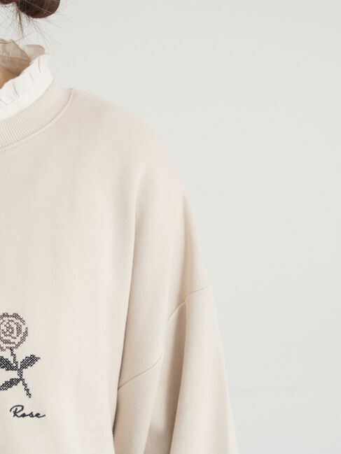 Samansa Mos2「クロスステッチフラワー刺繍スウェット」|Tシャツ・カットソー|