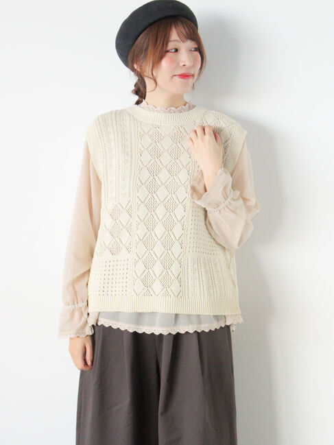 Samansa Mos2「前後2WAYパッチワークニットベスト」|ダウンベスト・ベスト|