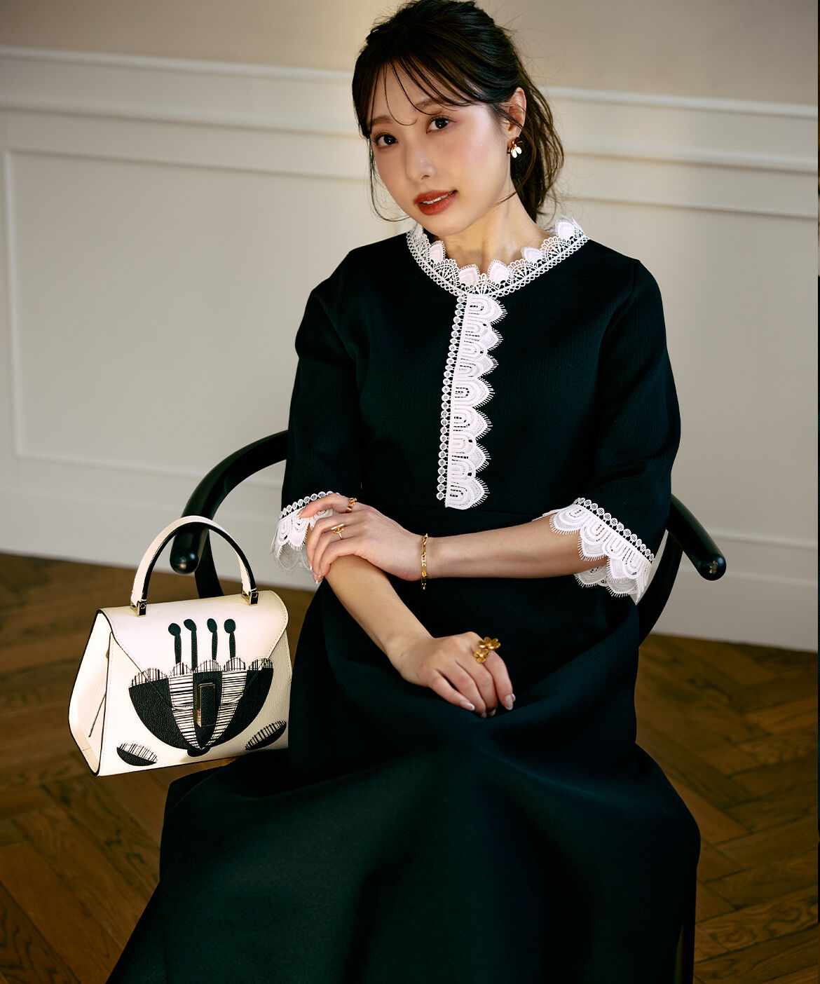 Maglie le cassetto「《M Maglie le cassetto&times;冨張愛》愛されクラシカル&ldquo;Lace&rdquo;ニットワンピース」|ワンピース|