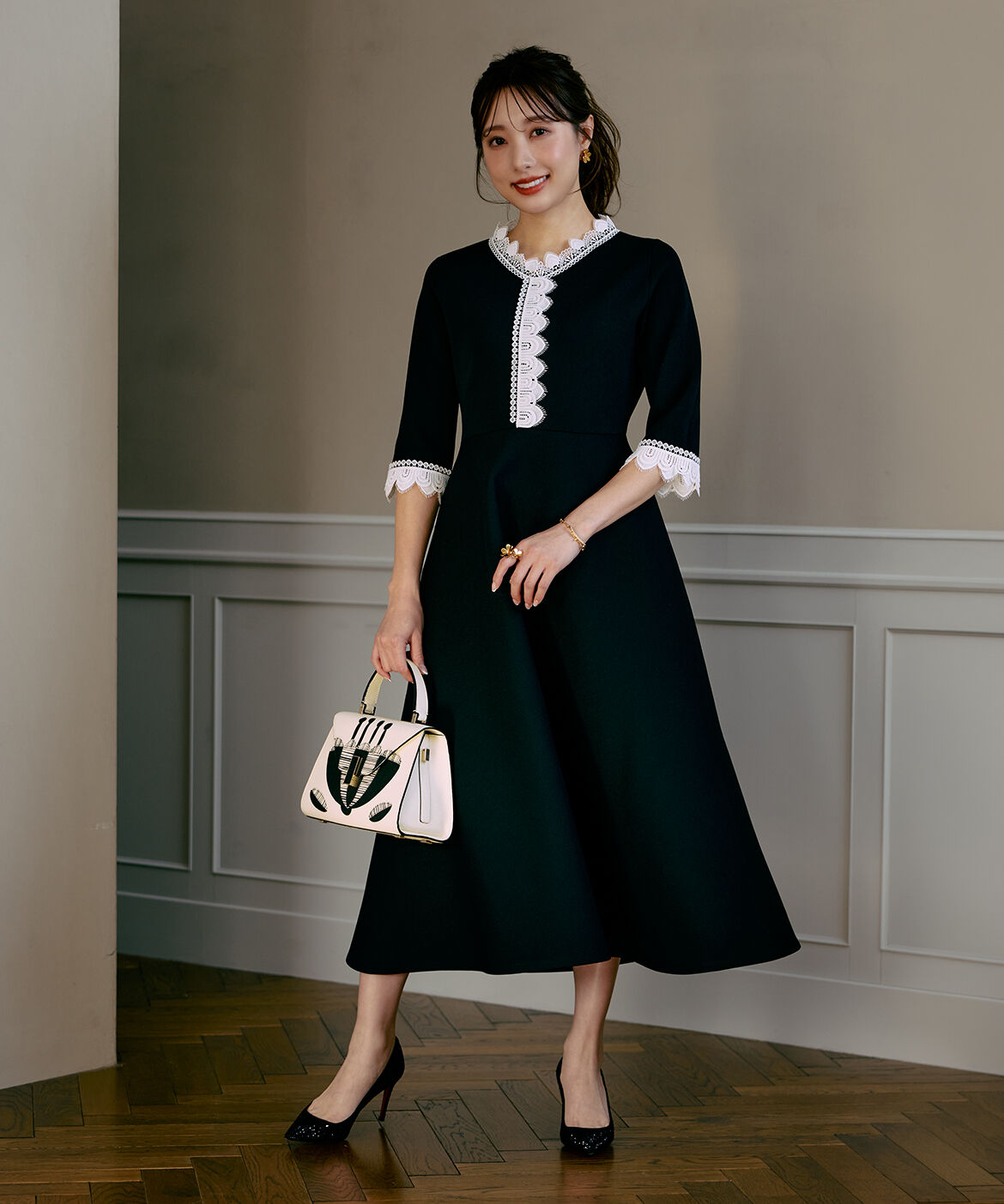 Maglie le cassetto「《M Maglie le cassetto&times;冨張愛》愛されクラシカル&ldquo;Lace&rdquo;ニットワンピース」|ワンピース|