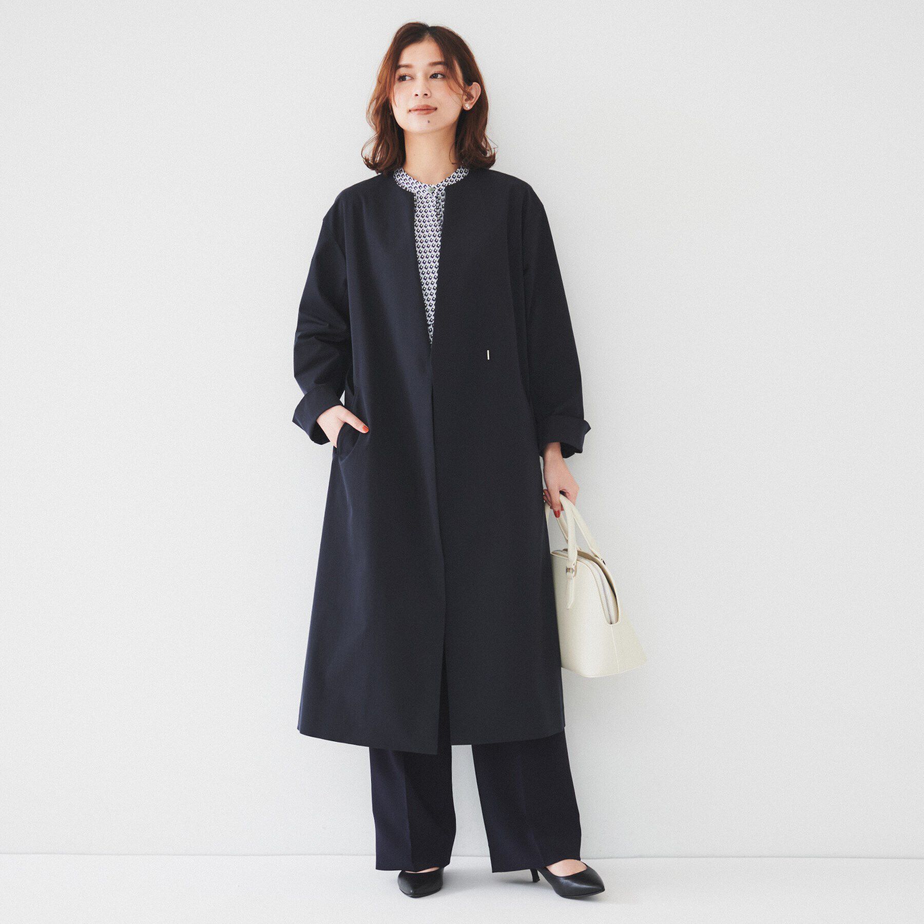 UNTITLED「【撥水】コットンライク ストレッチコート」|ノーカラーコート|