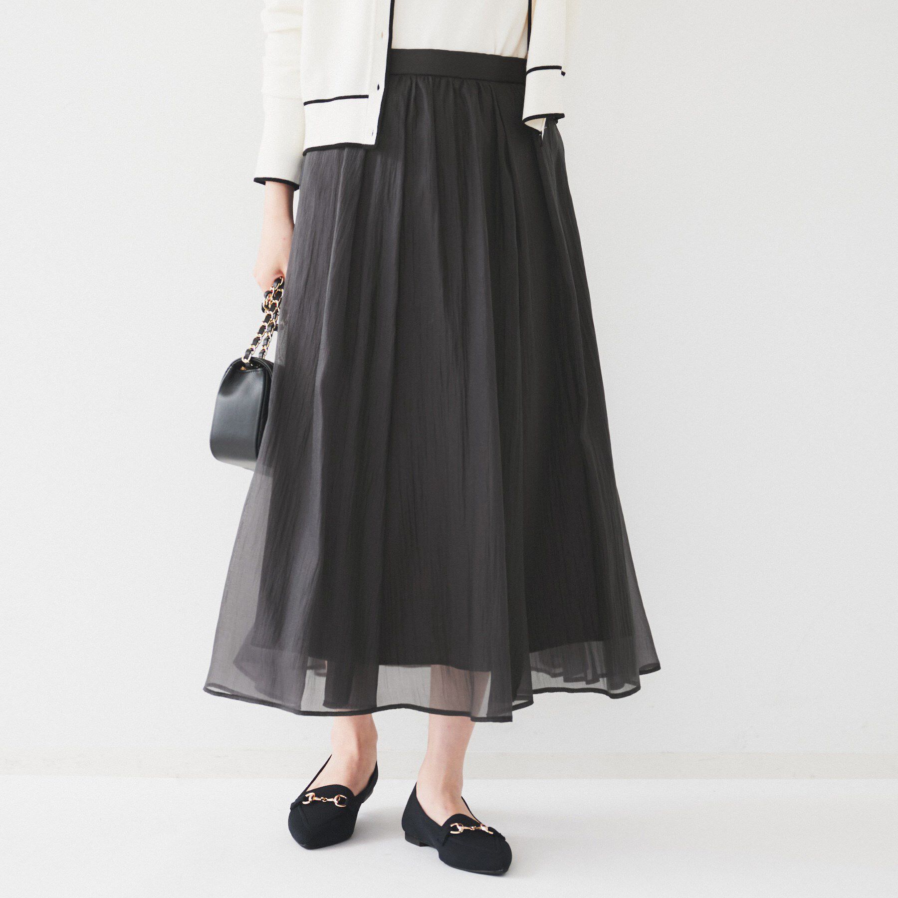UNTITLED「【後ろウエストゴム/洗える】シアーローンロングスカート」|スカート|チャコールグレー(0