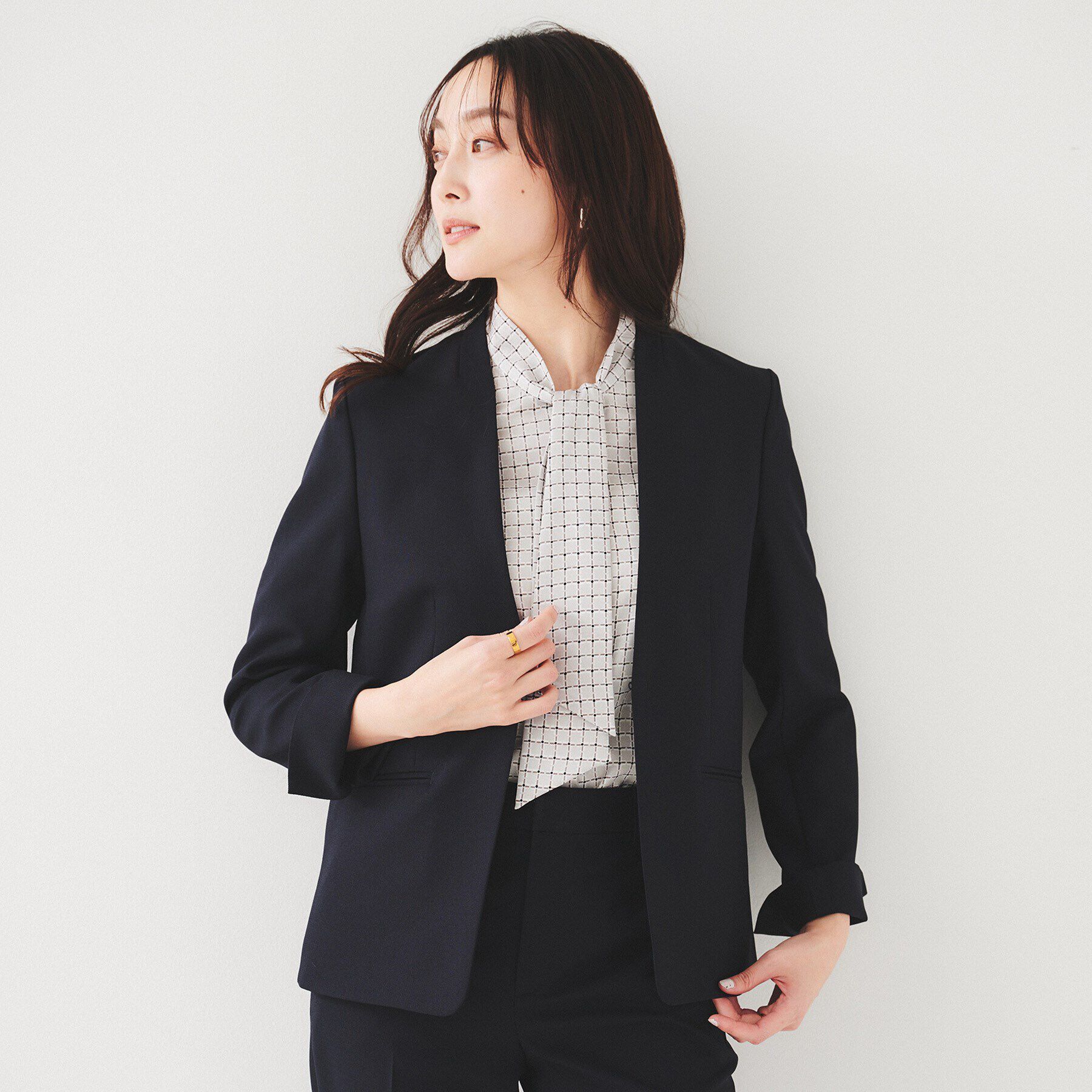 UNTITLED「【セットアップ可能】リネンライク カラーレスジャケット」|ノーカラージャケット|