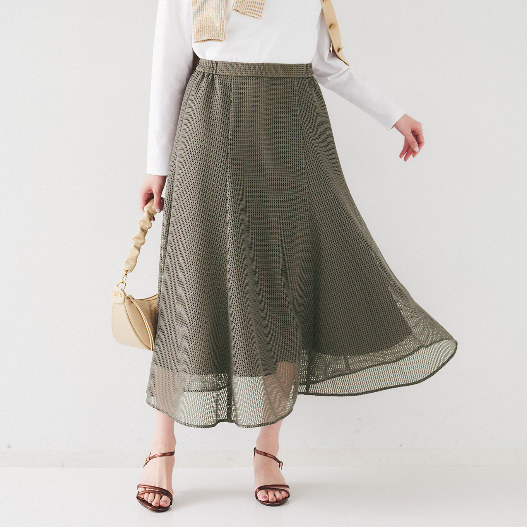 UNTITLED「【手洗い可/トレンド】メッシュフレアスカート」|スカート|