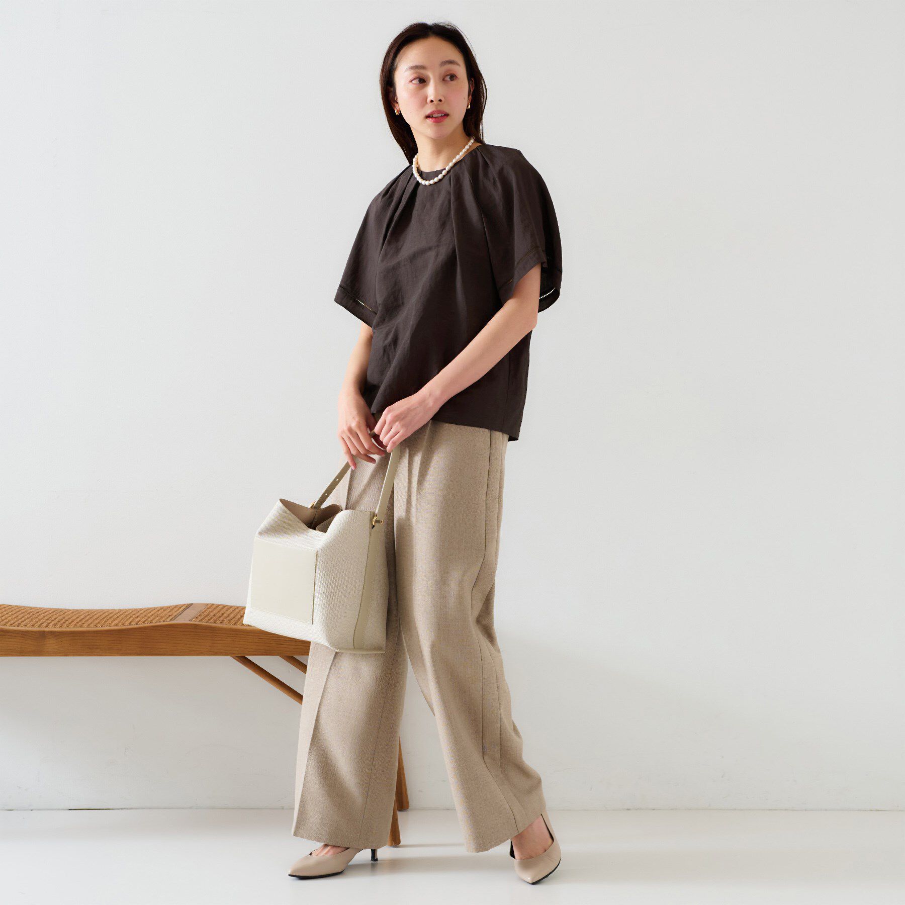 UNTITLED「【セットアップ可能】リネン混 タックブラウス」|シャツ・ブラウス|