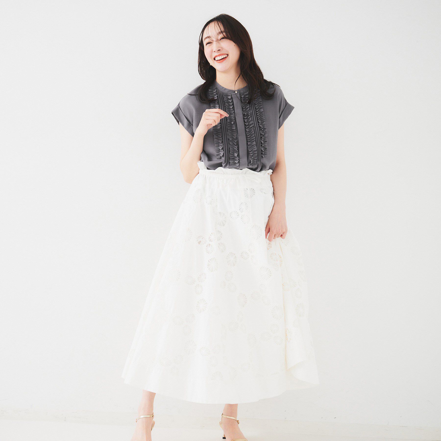 UNTITLED「【吸水速乾/UVケア】フィブリルフリルブラウス」|シャツ・ブラウス|