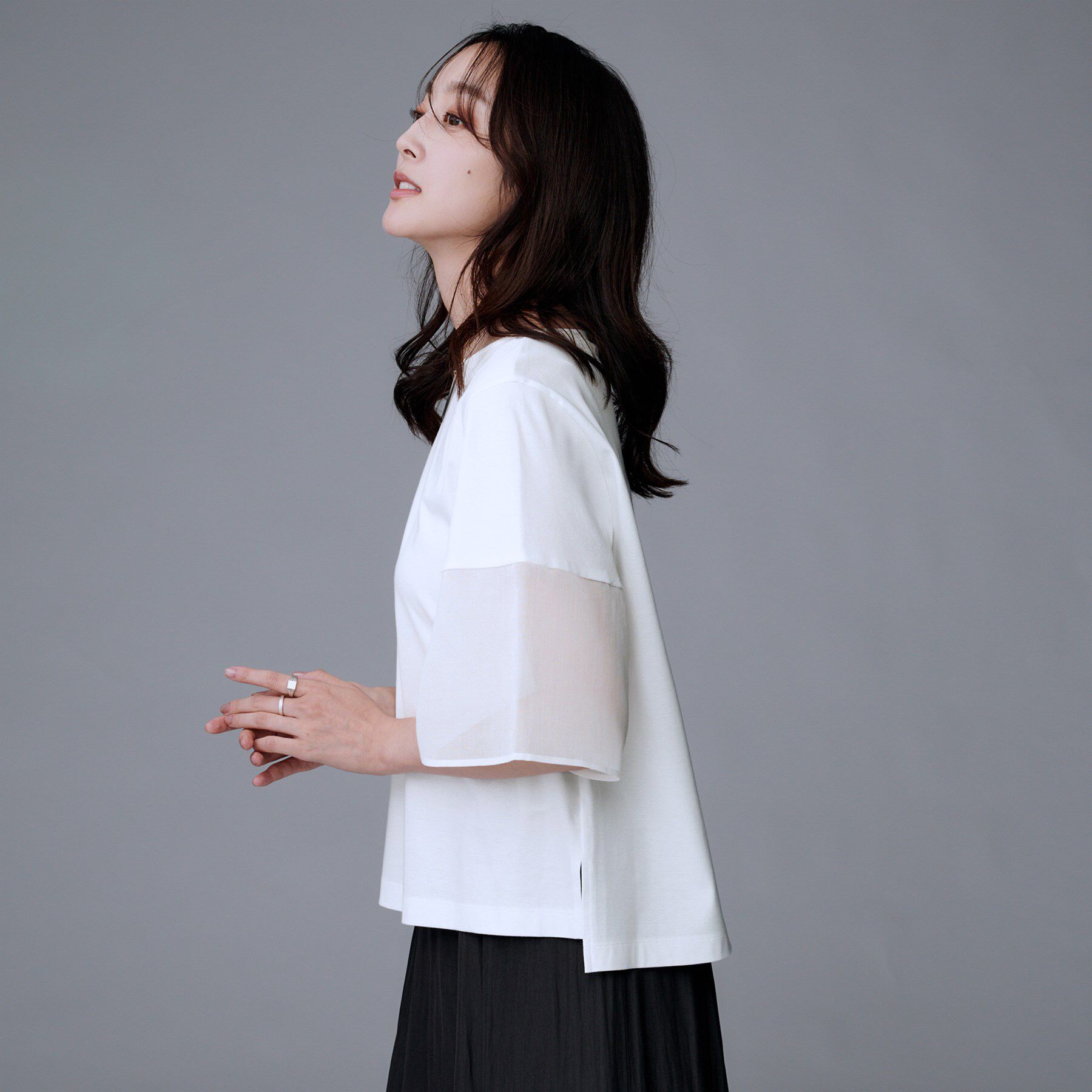 UNTITLED「【洗える/五分袖】シアースリーブ プルオーバー」|Tシャツ・カットソー|