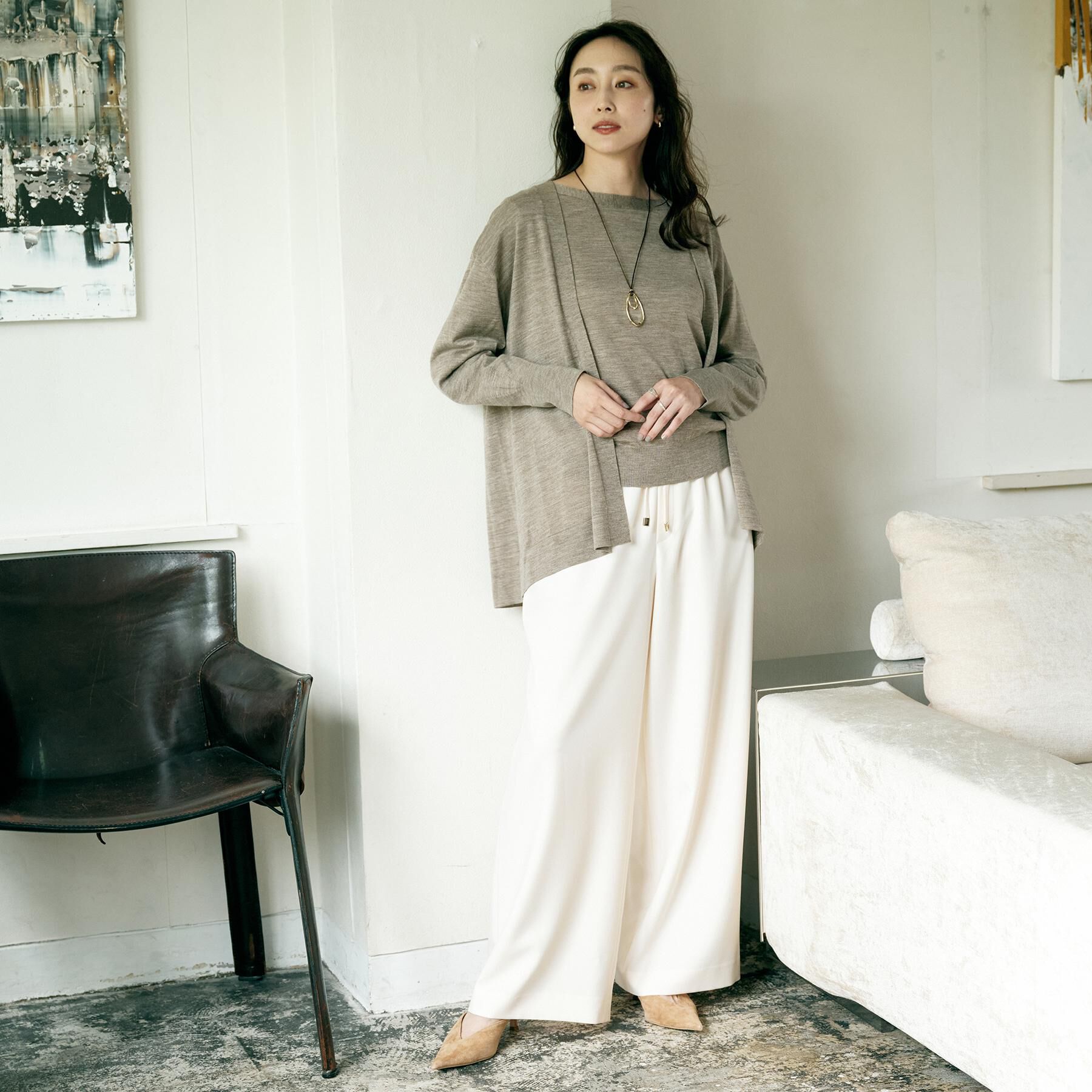 UNTITLED「【アンサンブル可/洗える/ボタンなし】シルクウールカシミヤ 着流しカーディガン」|カーディガン|